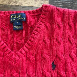 Polo Ralph Lauren red cableknit v neck pullover preppy sweater vest size 7